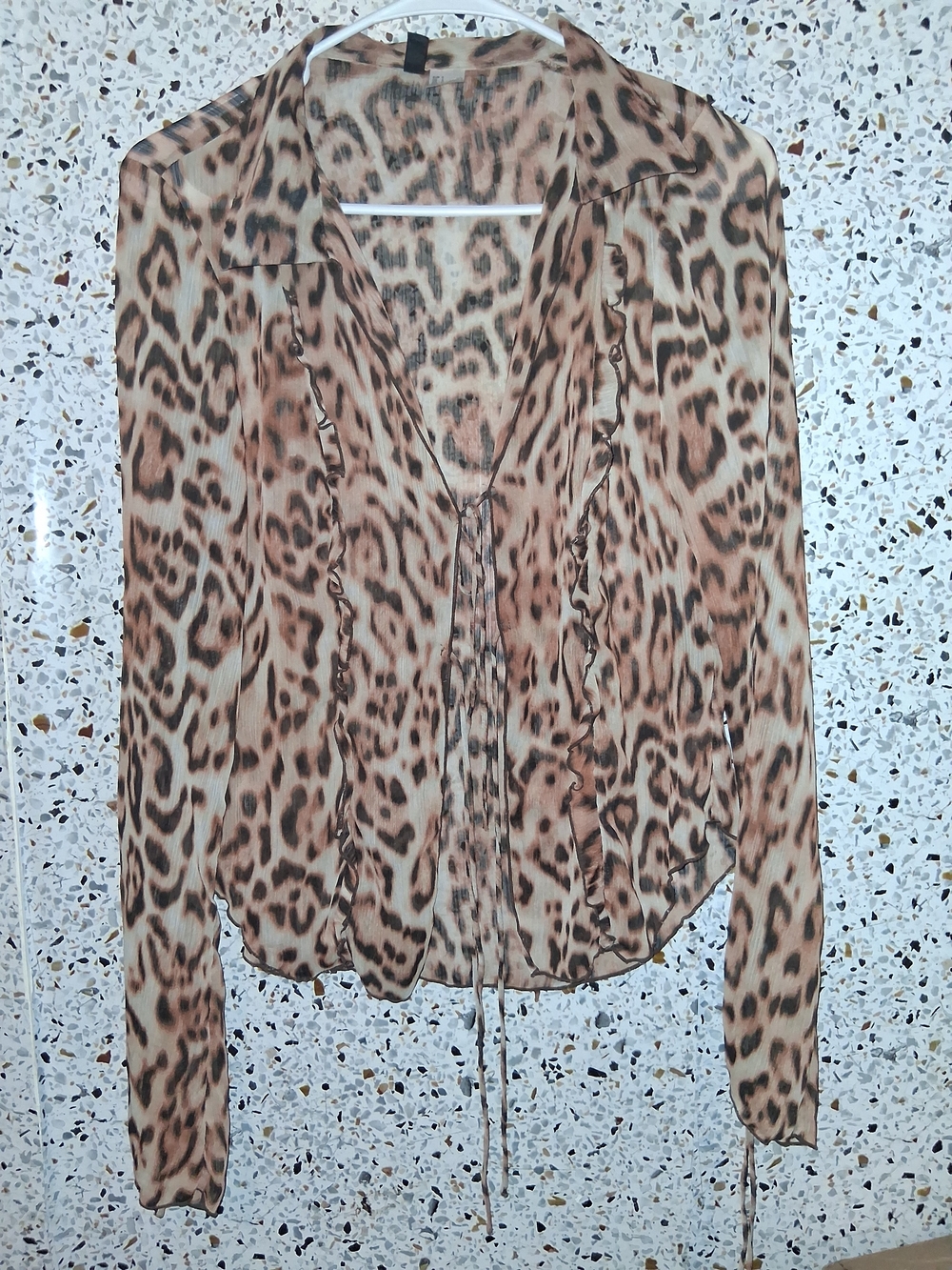 H&M Sheer Leopard Print Tie-Front Blouse - Brown & Black
